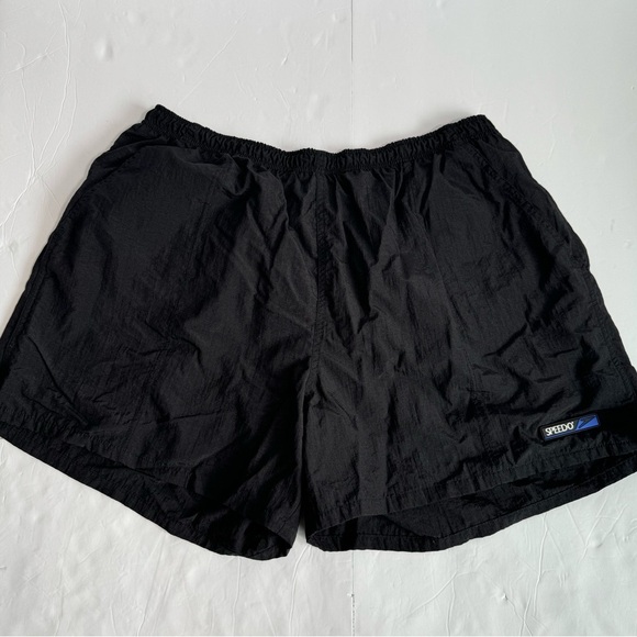 Speedo Black Nylon men’s Swim Trunks Size XLarge Rubber Logo - Picture 1 of 8